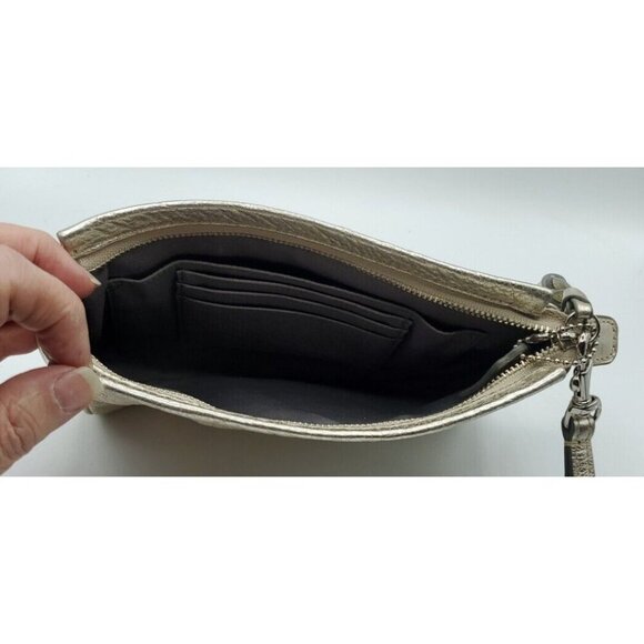 Coach Pebbled Gold Leather Small Zip Tassel Wristlet Removable Strap - Picture 12 of 13